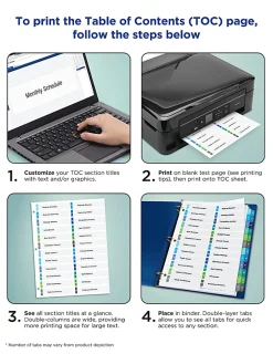 Avery® Ready Index® 1-16 Tab Double Column Binder Dividers With Customizable Table Of Contents, 8-1/2" x 11", 16 Tab, White/Multicolor, 1 Set
