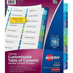 Avery® Ready Index® 1-16 Tab Double Column Binder Dividers With Customizable Table Of Contents, 8-1/2