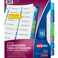 Avery® Ready Index® 1-16 Tab Double Column Binder Dividers With Customizable Table Of Contents, 8-1/2