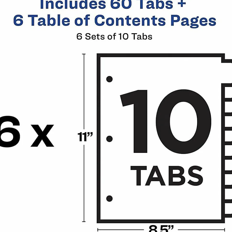 Avery® Ready Index Table Of Contents Binder Dividers, 8-1/2" x 11", White, 10 Tabs Per Pack, Set Of 6 Packs