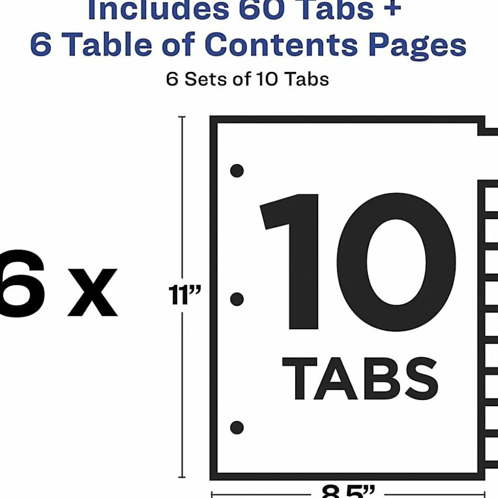 Avery® Ready Index Table Of Contents Binder Dividers, 8-1/2" x 11", White, 10 Tabs Per Pack, Set Of 6 Packs
