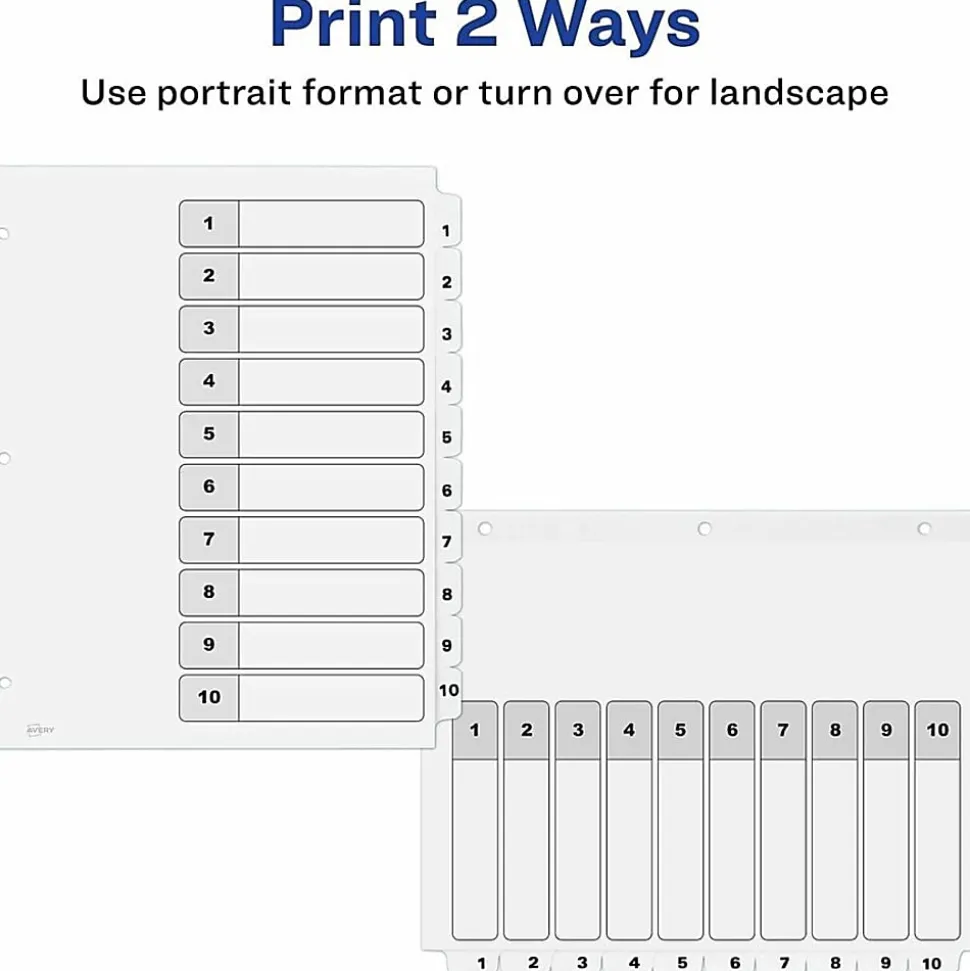 Avery® Ready Index Table Of Contents Binder Dividers, 8-1/2" x 11", White, 10 Tabs Per Pack, Set Of 6 Packs
