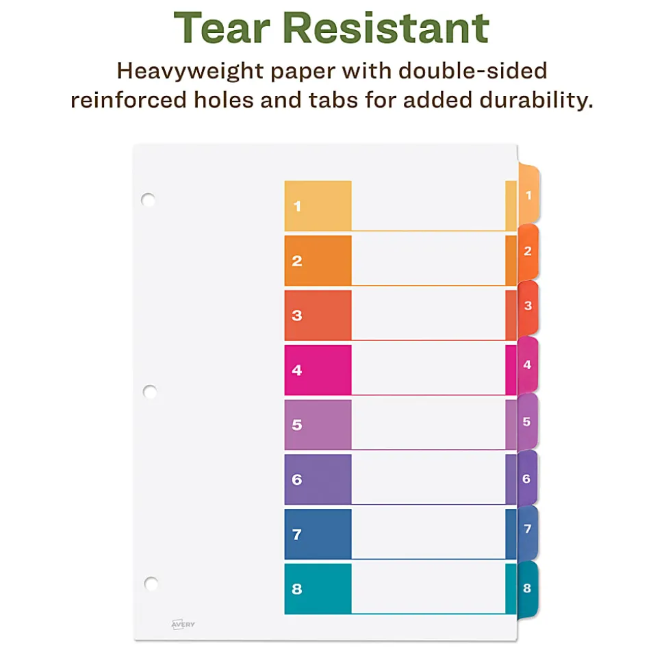 Avery® Ready Index® 1-8 Tabs & Customizable Table Of Contents, Letter Size, White Dividers/Multicolor Tabs, 3 Sets - 11081