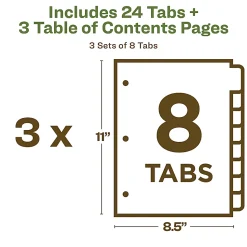 Avery® Ready Index® 1-8 Tabs & Customizable Table Of Contents, Letter Size, White Dividers/Multicolor Tabs, 3 Sets - 11081