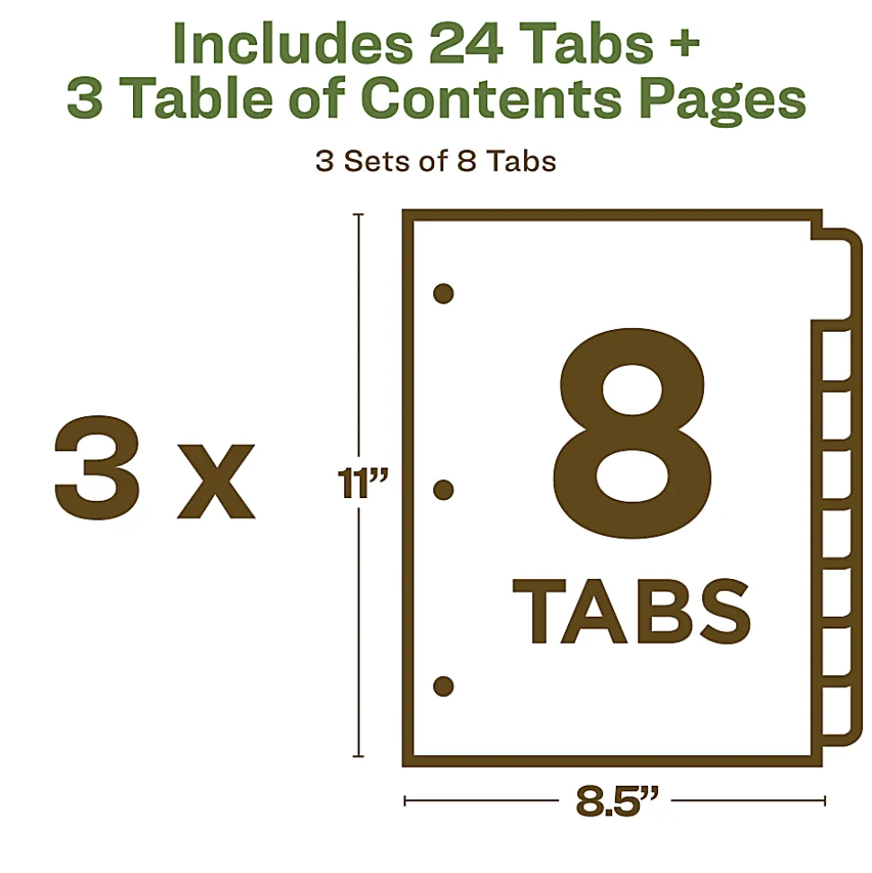 Avery® Ready Index® 1-8 Tabs & Customizable Table Of Contents, Letter Size, White Dividers/Multicolor Tabs, 3 Sets - 11081