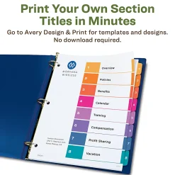 Avery® Ready Index® 1-8 Tabs & Customizable Table Of Contents, Letter Size, White Dividers/Multicolor Tabs, 3 Sets - 11081