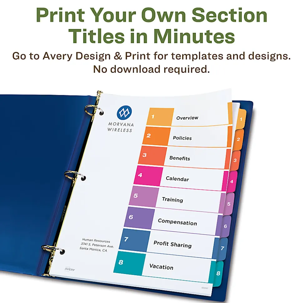 Avery® Ready Index® 1-8 Tabs & Customizable Table Of Contents, Letter Size, White Dividers/Multicolor Tabs, 3 Sets - 11081