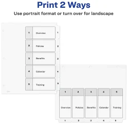 Avery® Ready Index® 1-5 Tab With Customizable Table Of Contents Dividers, Letter Size, 5 Tab, White, 1 Set