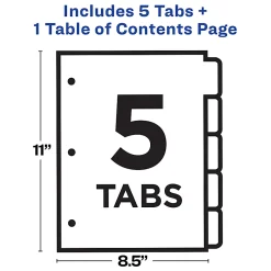 Avery® Ready Index® 1-5 Tab With Customizable Table Of Contents Dividers, Letter Size, 5 Tab, White, 1 Set