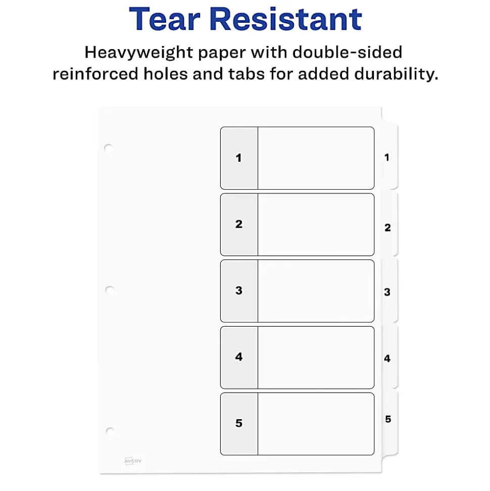 Avery® Ready Index® 1-5 Tab With Customizable Table Of Contents Dividers, Letter Size, 5 Tab, White, 1 Set