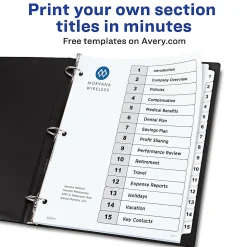 Avery® Ready Index® 1-15 Tab With Customizable Table Of Contents Dividers, Letter Size, 15 Tab, White, 1 Set
