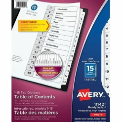 Avery® Ready Index® 1-15 Tab With Customizable Table Of Contents Dividers, Letter Size, 15 Tab, White, 1 Set