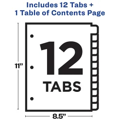 Avery® Ready Index® 1-12 Tab With Customizable Table Of Contents Binder Dividers, 8-1/2
