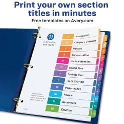 Avery® Ready Index® 1-12 Tab With Customizable Table Of Contents Binder Dividers, 8-1/2