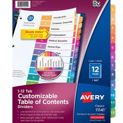 Avery® Ready Index® 1-12 Tab With Customizable Table Of Contents Binder Dividers, 8-1/2