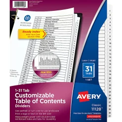 Avery® Ready Index® 1-31 Tab With Customizable Table Of Contents Dividers, Letter Size, 31 Tab, White, 1 Set