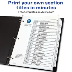 Avery® Ready Index® 1-31 Tab With Customizable Table Of Contents Dividers, Letter Size, 31 Tab, White, 1 Set