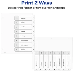 Avery® Ready Index® 1-8 Tab With Customizable Table Of Contents Dividers, Letter Size, 8 Tab, White, 1 Set