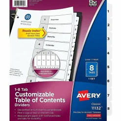 Avery® Ready Index® 1-8 Tab With Customizable Table Of Contents Dividers, Letter Size, 8 Tab, White, 1 Set