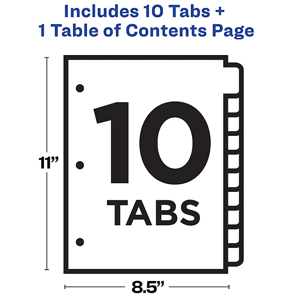 Avery® Ready Index® 1-10 Tab With Customizable Table Of Contents Dividers, Letter Size, 10 Tab, White, 1 Set