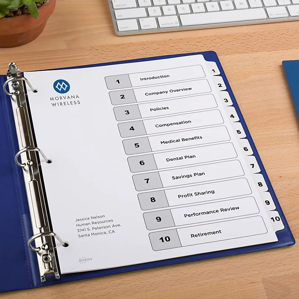 Avery® Ready Index® 1-10 Tab With Customizable Table Of Contents Dividers, Letter Size, 10 Tab, White, 1 Set