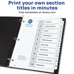Avery® Ready Index® 1-10 Tab With Customizable Table Of Contents Dividers, Letter Size, 10 Tab, White, 1 Set