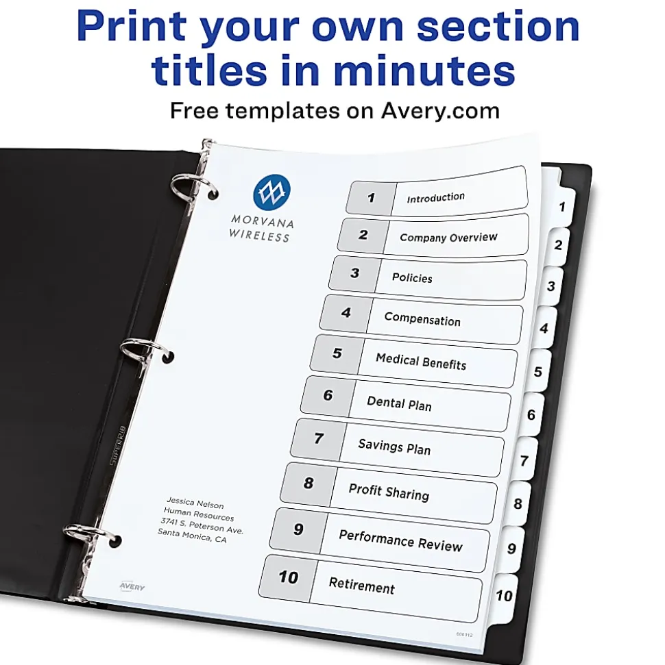 Avery® Ready Index® 1-10 Tab With Customizable Table Of Contents Dividers, Letter Size, 10 Tab, White, 1 Set