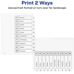 Avery® Ready Index® 1-10 Tab With Customizable Table Of Contents Dividers, Letter Size, 10 Tab, White, 1 Set
