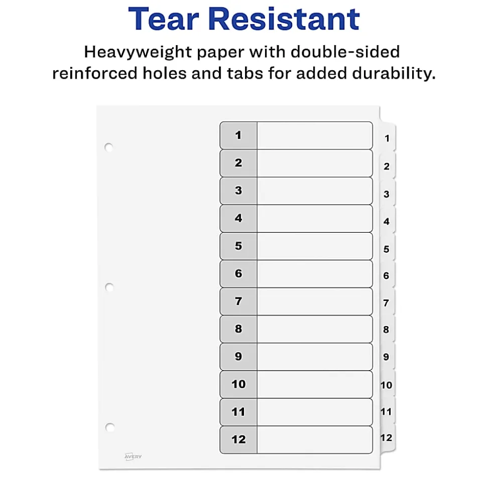 Avery® Ready Index® 1-12 Tab With Customizable Table Of Contents Dividers, Letter Size, White, 1 Set