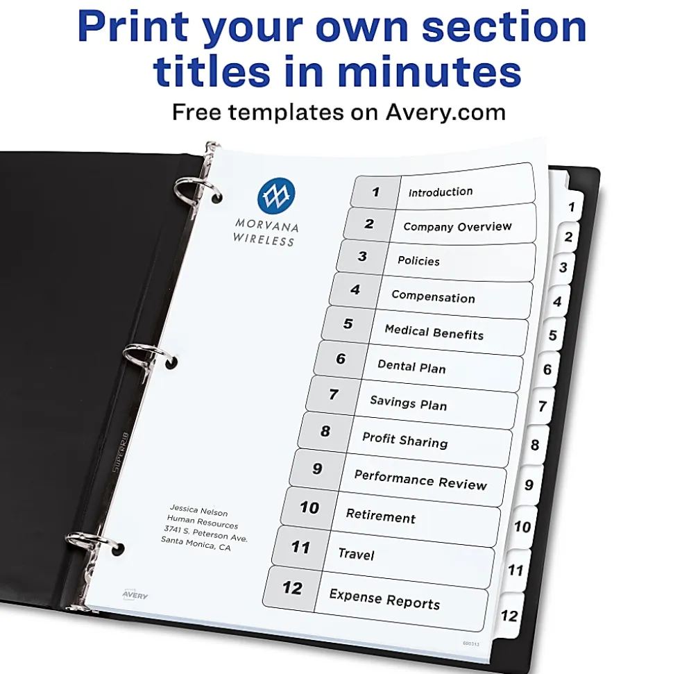 Avery® Ready Index® 1-12 Tab With Customizable Table Of Contents Dividers, Letter Size, White, 1 Set