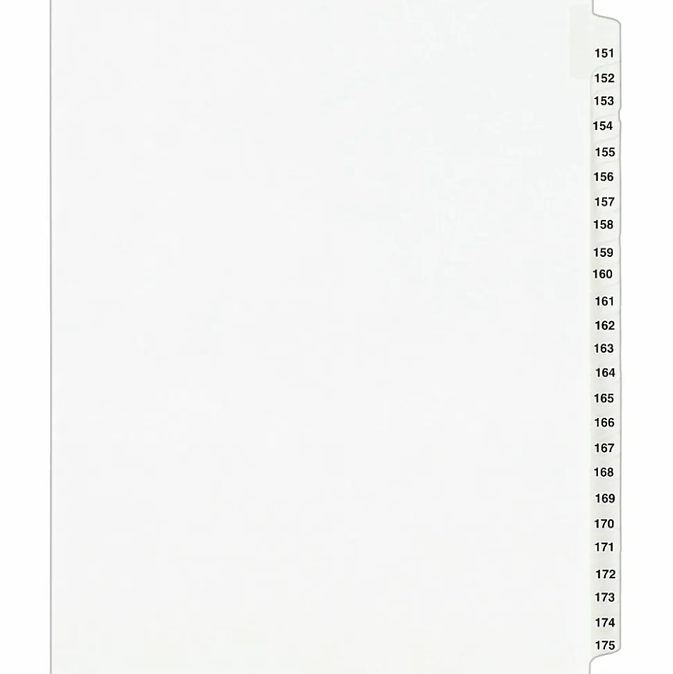 Avery® 20% Recycled Preprinted Laminated Gold-Reinforced Tab Dividers, 8 1/2" x 11", White Dividers/White Tabs, 151-175, Pack Of 25