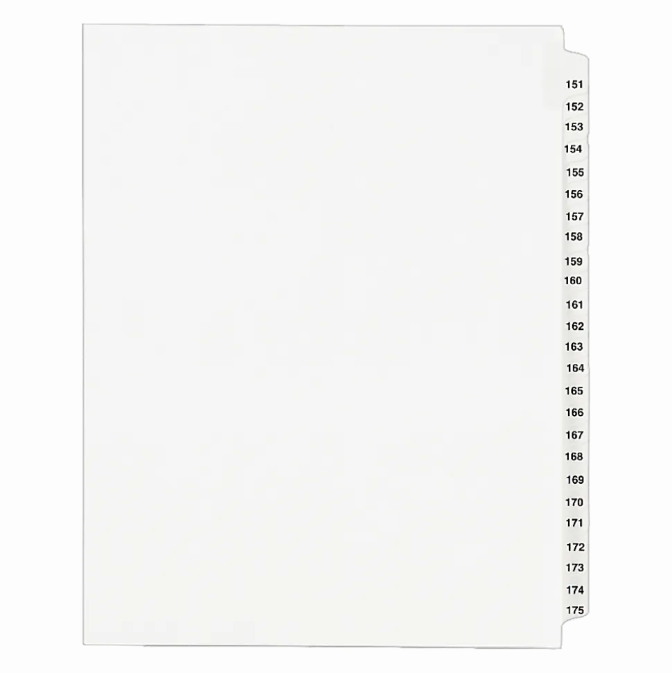 Avery® 20% Recycled Preprinted Laminated Gold-Reinforced Tab Dividers, 8 1/2" x 11", White Dividers/White Tabs, 151-175, Pack Of 25