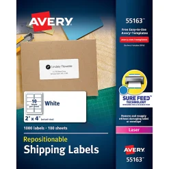 Avery® Repositionable Shipping Labels With Sure Feed® Technology, 55613, Rectangle, 2