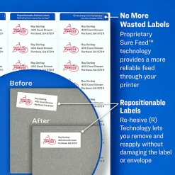 Avery® Repositionable Shipping Labels With Sure Feed® Technology, 55613, Rectangle, 2