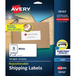 Avery® Repositionable Shipping Labels With Sure Feed® Technology, 58163, Rectangle, 2