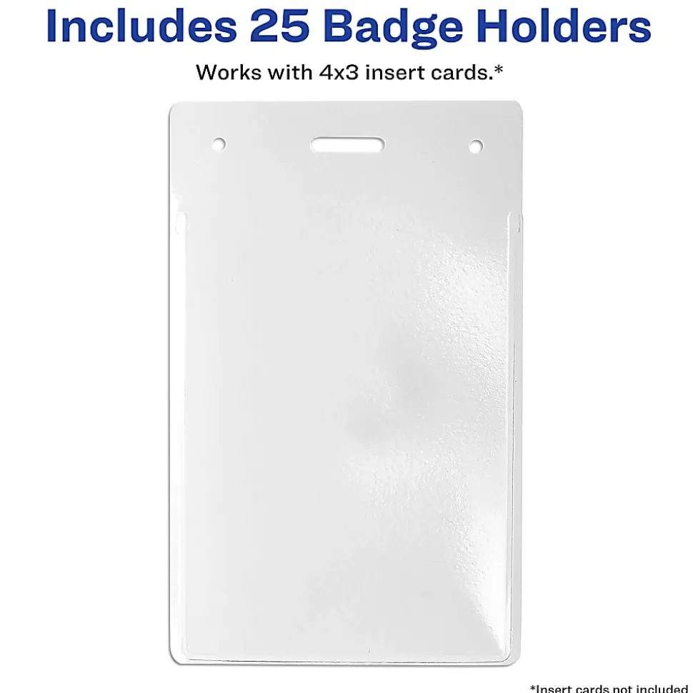 Avery® Secure Top Badge Holders, Vertical Prepunched, 4" x 3" Badge, Clear, Box Of 25