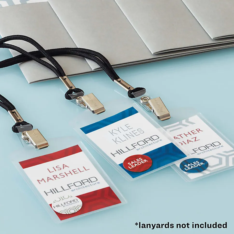 Avery® Secure Top Badge Holders, Vertical Prepunched, 4" x 3" Badge, Clear, Box Of 25
