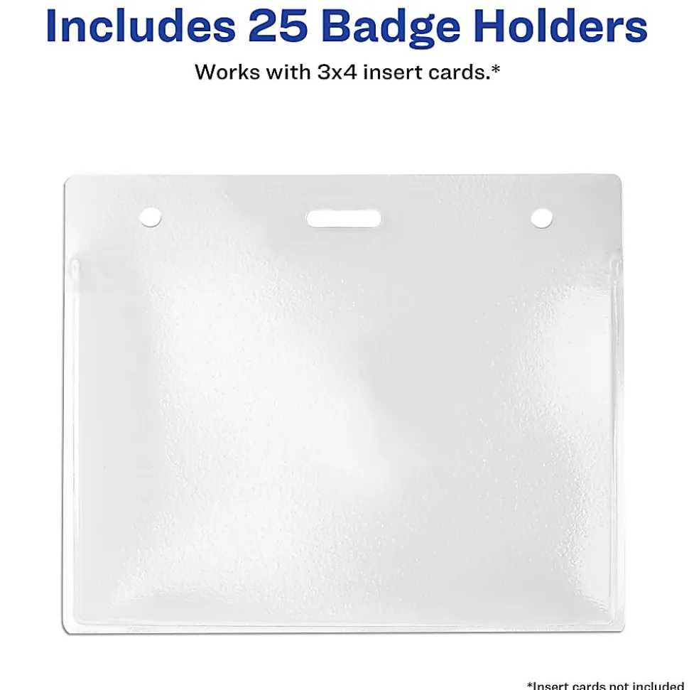 Avery® Secure Top Badge Holders, Horizontal Prepunched, 3" x 4" Badge, Clear, Box Of 25