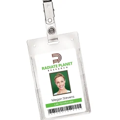 Avery® Secure Top Badge Holders, For 3-1/2" x 2-1/4" Badge, Portrait With Clip, Clear, Box Of 50