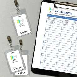 Avery® Secure Top Badge Holders, For 3-1/2" x 2-1/4" Badge, Portrait With Clip, Clear, Box Of 50
