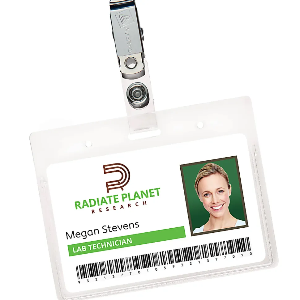Avery® Secure Top Badge Holders, For 2 1/4" x 3 1/2" Badge, Landscape With Clip, Clear, Box Of 50