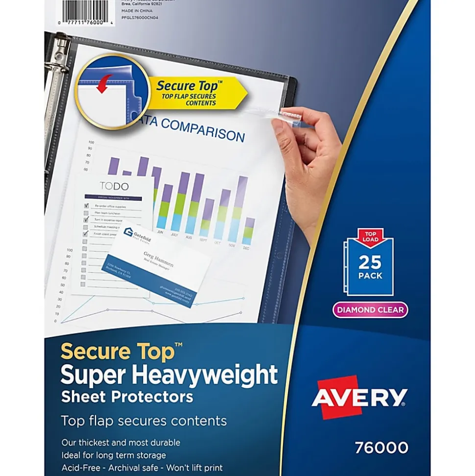 Avery® Secure Top Sheet Protectors - For Letter 8 1/2" x 11" Sheet - 3 x Holes - Ring Binder - Clear - Polypropylene - 75 / Bundle