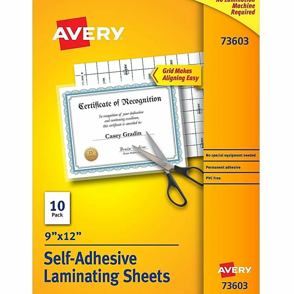Avery® Self-Adhesive Laminating Sheets, 9" x 12", Pack Of 10