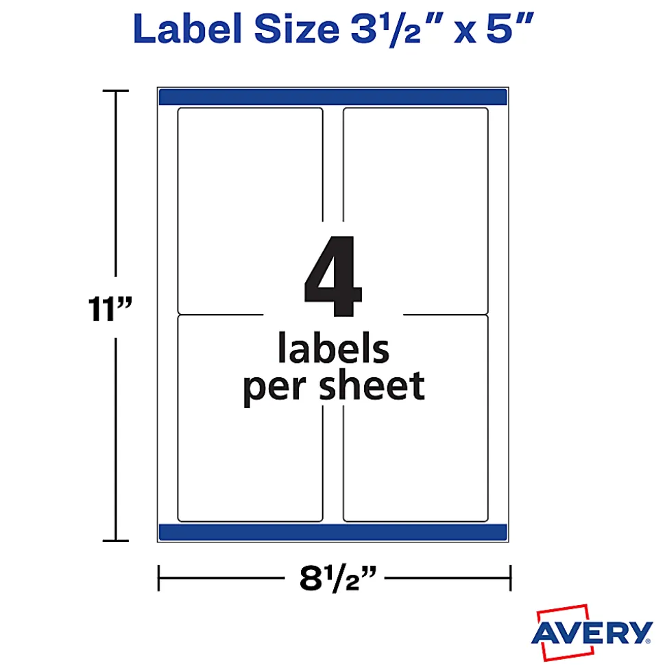Avery® Shipping Labels, Sure Feed® Technology, Permanent Adhesive, 3-1/2” x 5”, 1,000 Labels (95935)