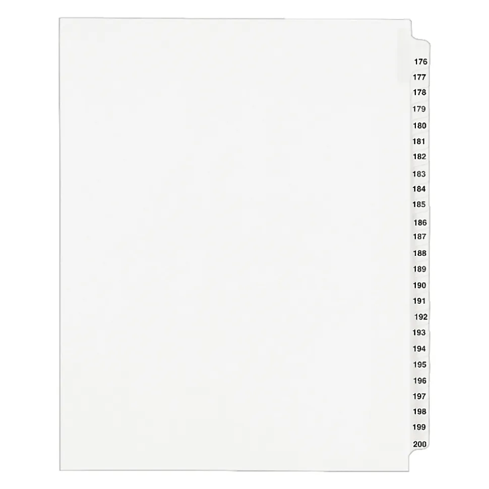 Avery® Standard Collated Legal Dividers, Avery® Style, 8 1/2" x 11", White Dividers/White Tabs, 176-200, Pack Of 25