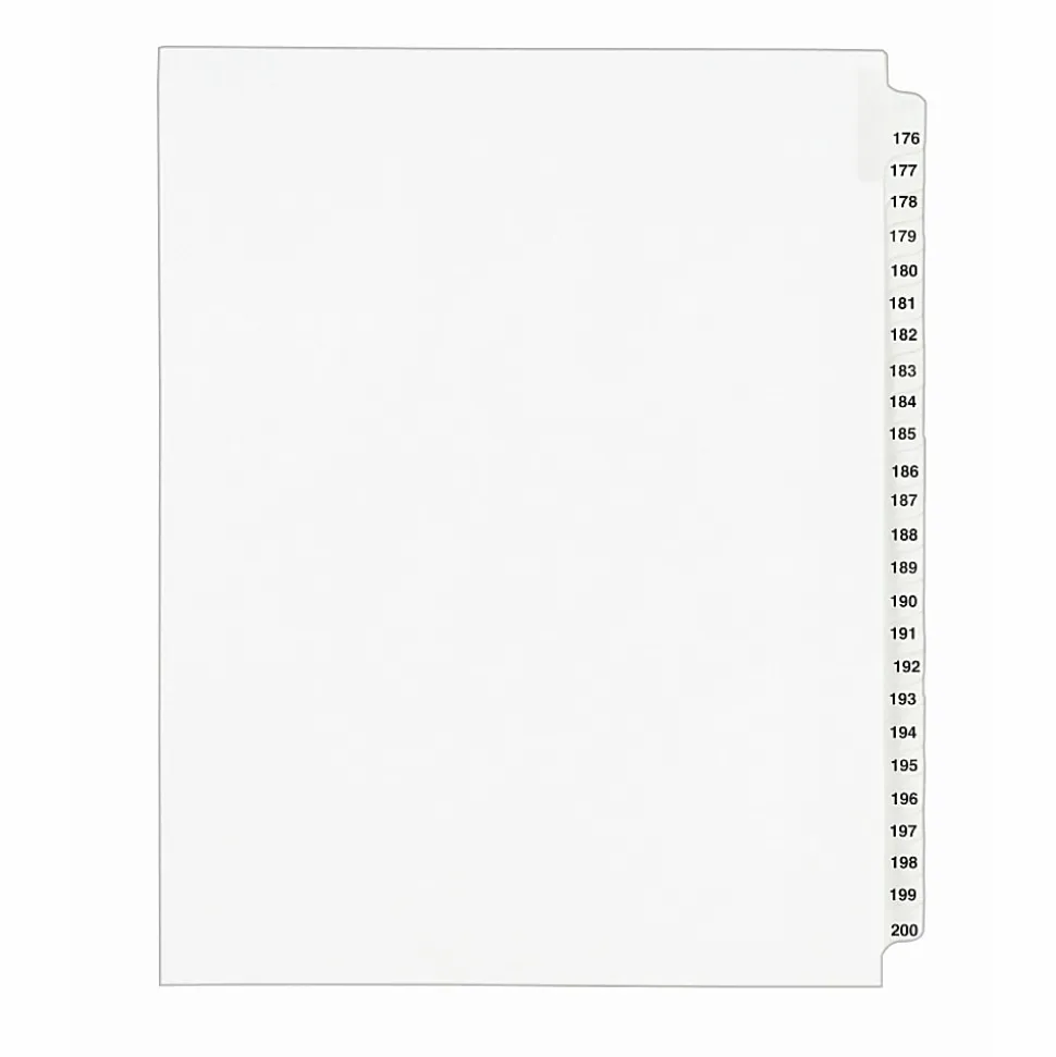 Avery® Standard Collated Legal Dividers, Avery® Style, 8 1/2" x 11", White Dividers/White Tabs, 176-200, Pack Of 25