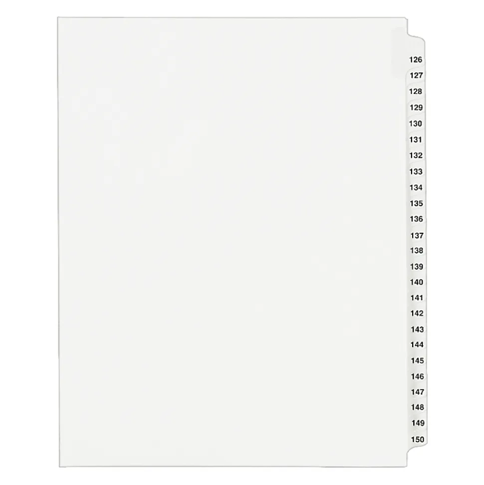 Avery® Standard Collated Legal Dividers Avery® Style, 8 1/2" x 11", White Dividers/White Tabs, 126-150, Pack Of 25