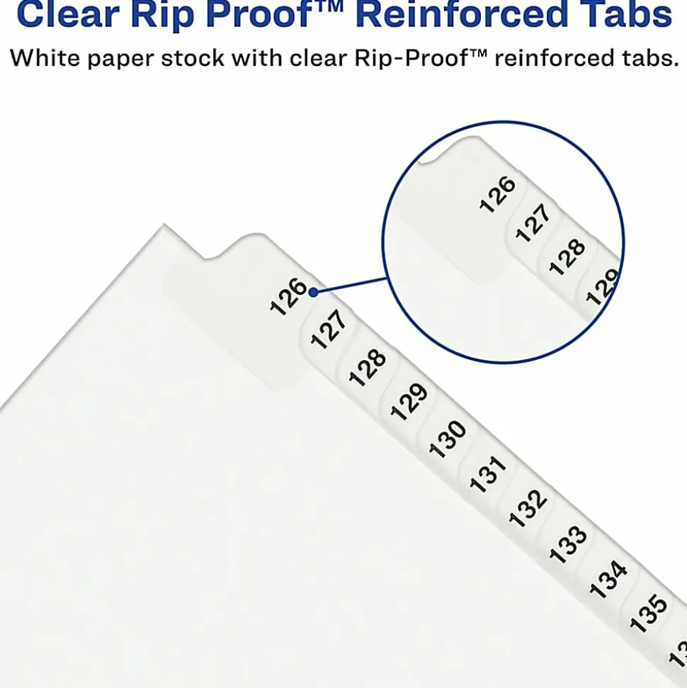 Avery Standard Unpunched Preprinted Reinforced Tab Dividers, 8.5" x11", 20% Post-Consumer Material, White, Tabs Printed 101-125, Pack of 25