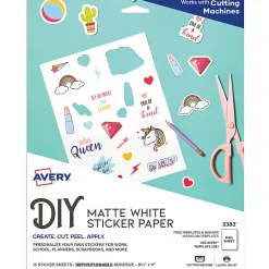 AveryĀ® Sticker Project Paper, Letter Size (8 1/2" x 11"), White, Pack Of 15 Sheets