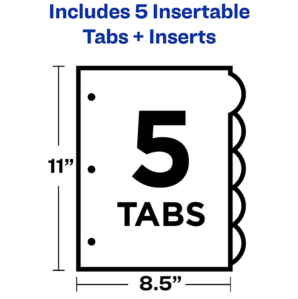 Avery® Style Edge™ Insertable Plastic Dividers, Multicolor, 5-Tab, Pack Of 5 Dividers